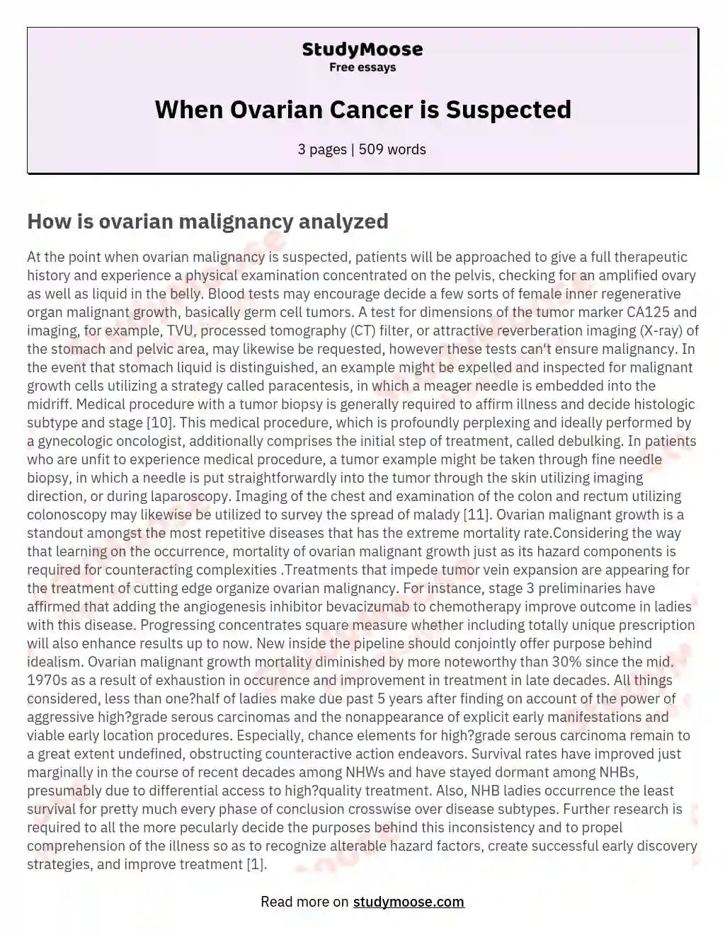 When Ovarian Cancer is Suspected essay