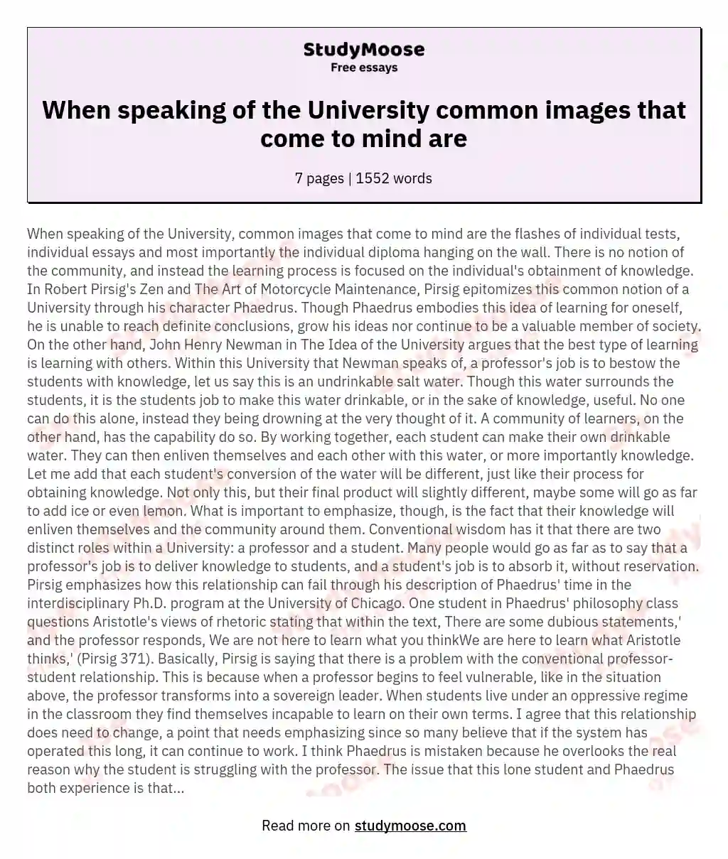 When speaking of the University common images that come to mind are essay