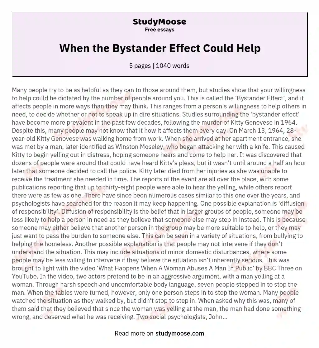 When the Bystander Effect Could Help essay