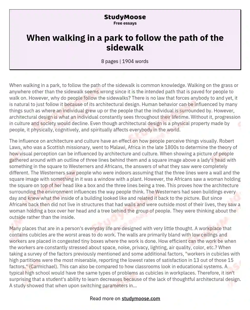 When walking in a park to follow the path of the sidewalk essay