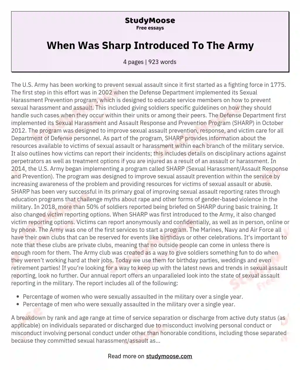 When Was Sharp Introduced To The Army essay