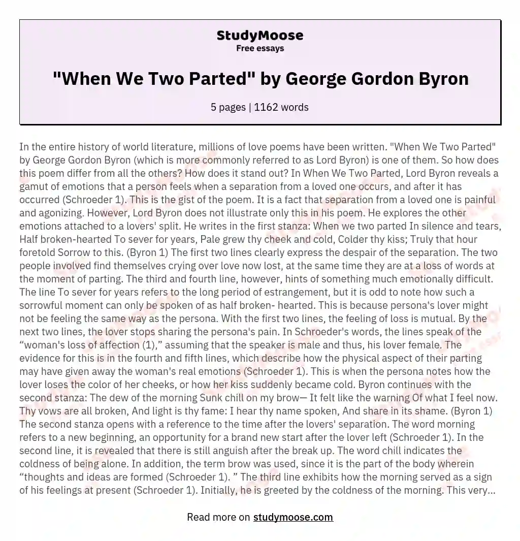 "When We Two Parted" by George Gordon Byron essay