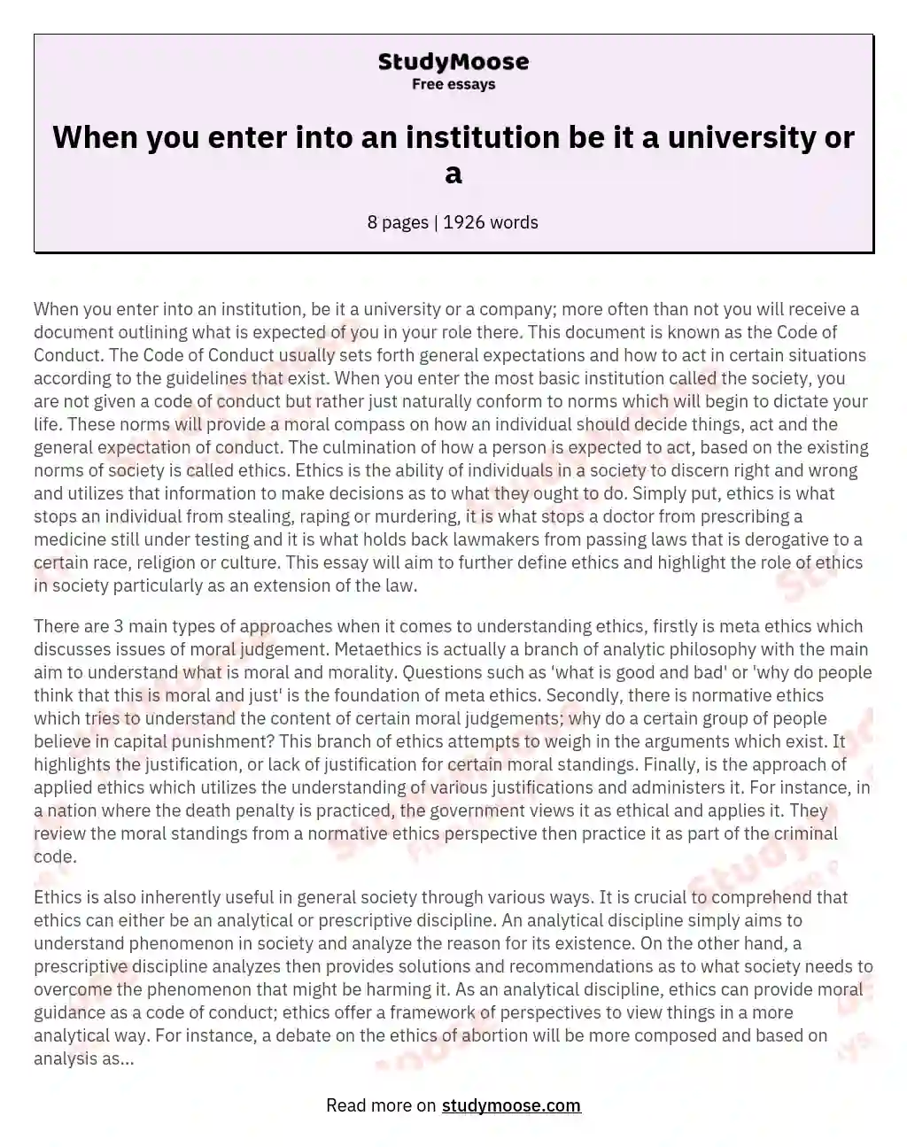When you enter into an institution be it a university or a essay