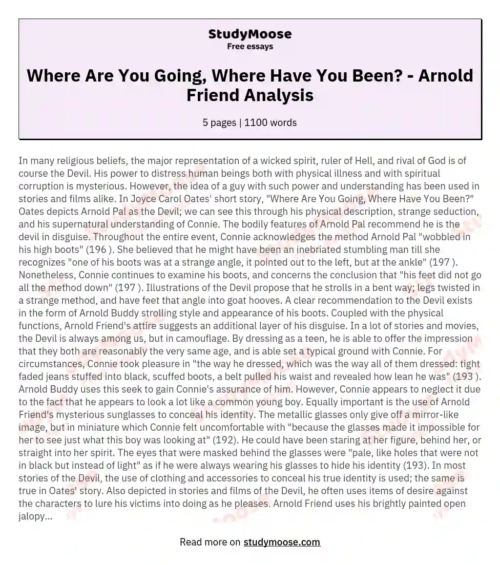 Where Are You Going, Where Have You Been? - Arnold Friend Analysis essay