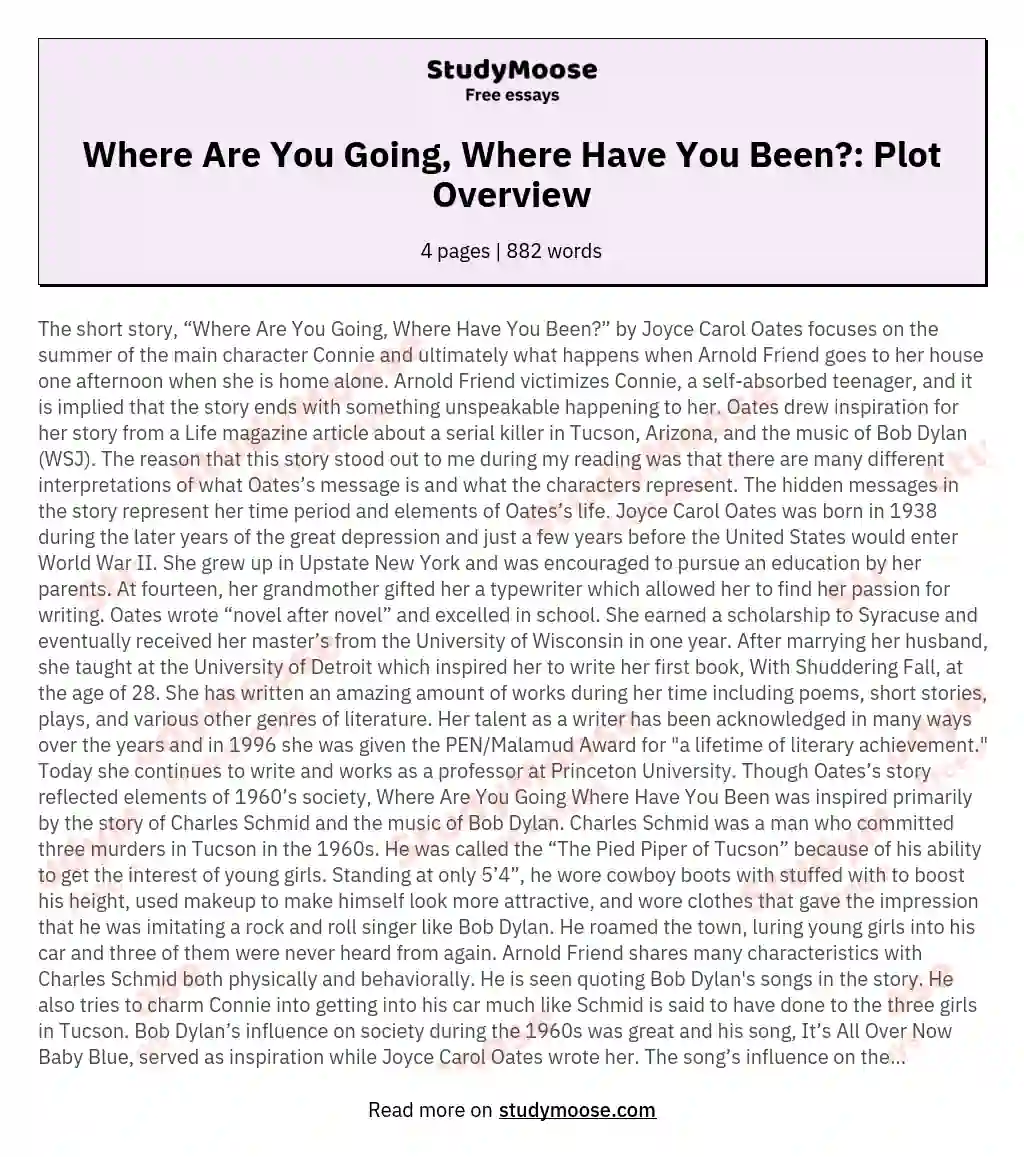 Where Are You Going, Where Have You Been?: Plot Overview