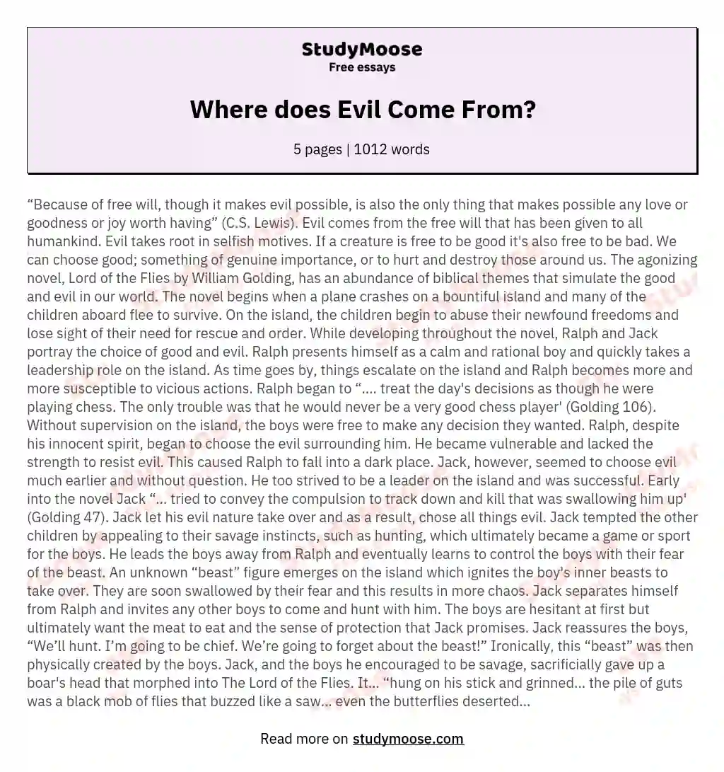 Where does Evil Come From? essay