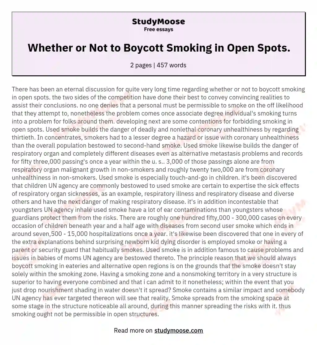 Whether or Not to Boycott Smoking in Open Spots. essay