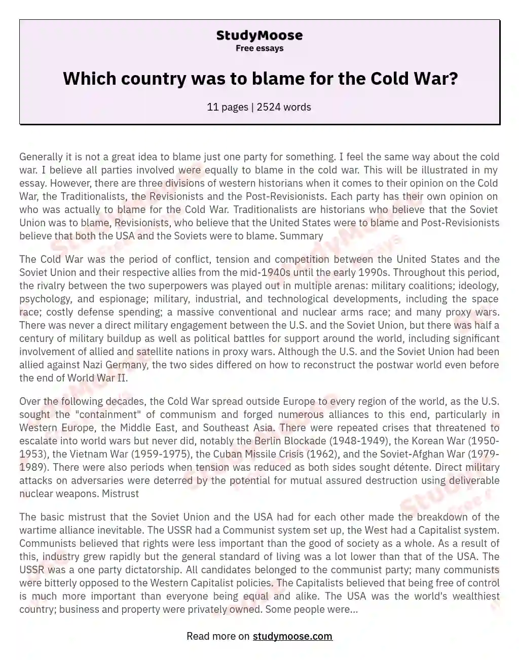 Which country was to blame for the Cold War?