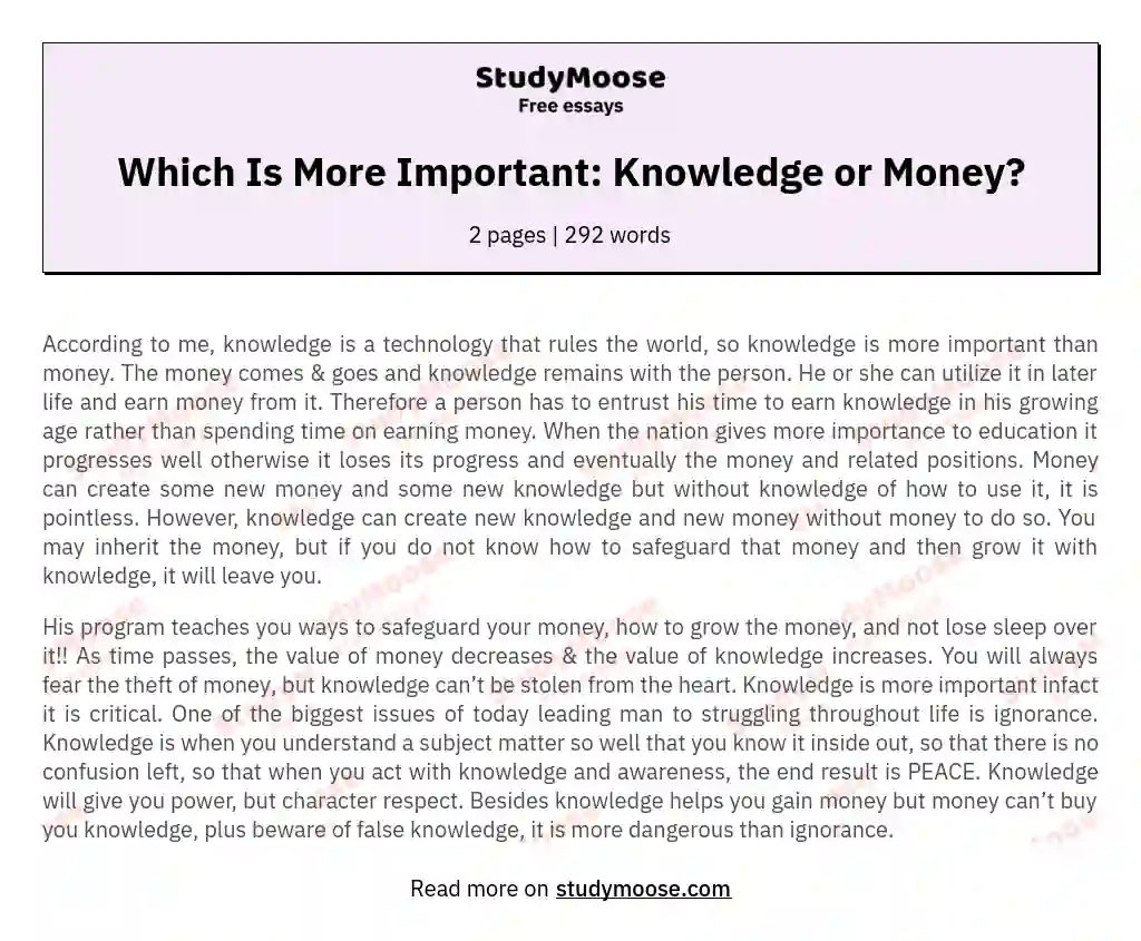 Which Is More Important: Knowledge or Money? essay