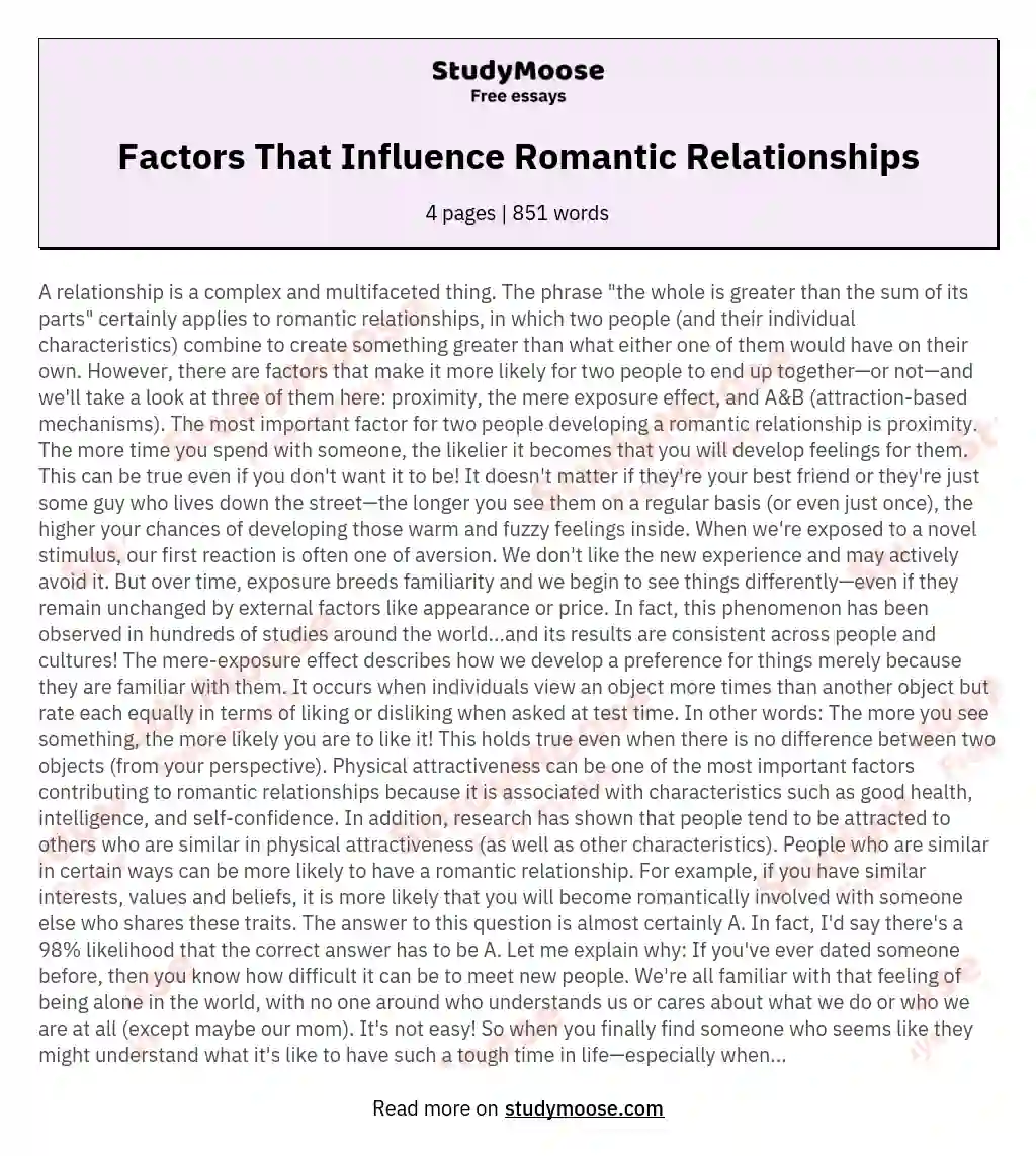 Factors That Influence Romantic Relationships essay