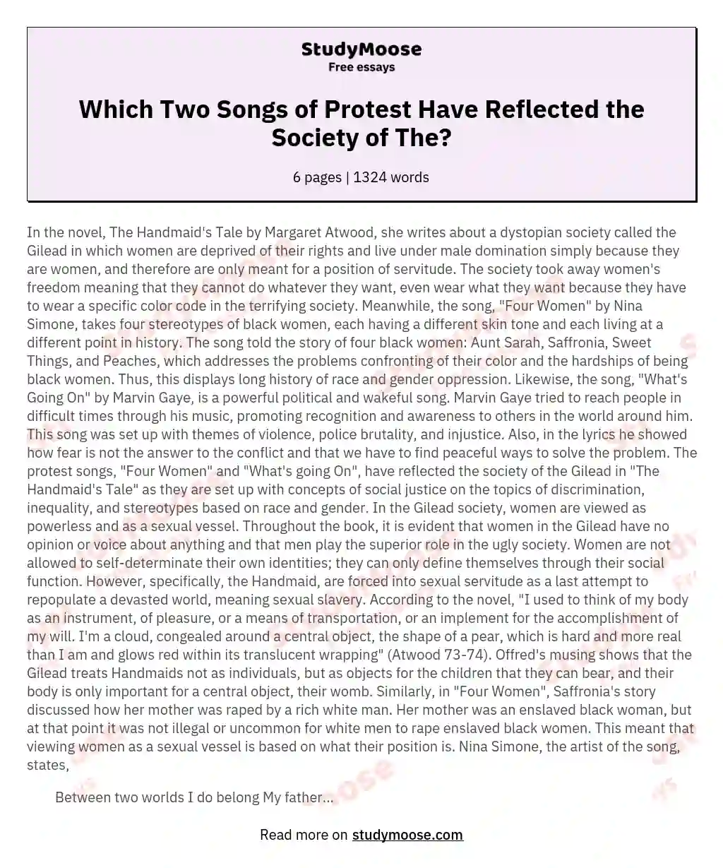 Which Two Songs of Protest Have Reflected the Society of The? essay
