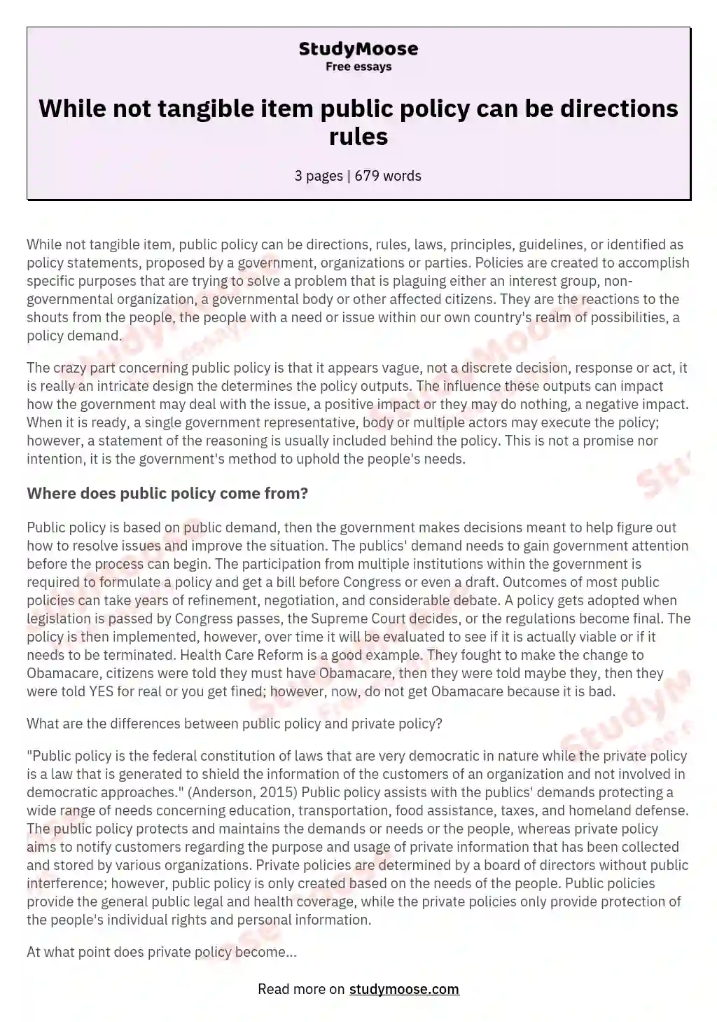 While not tangible item public policy can be directions rules essay