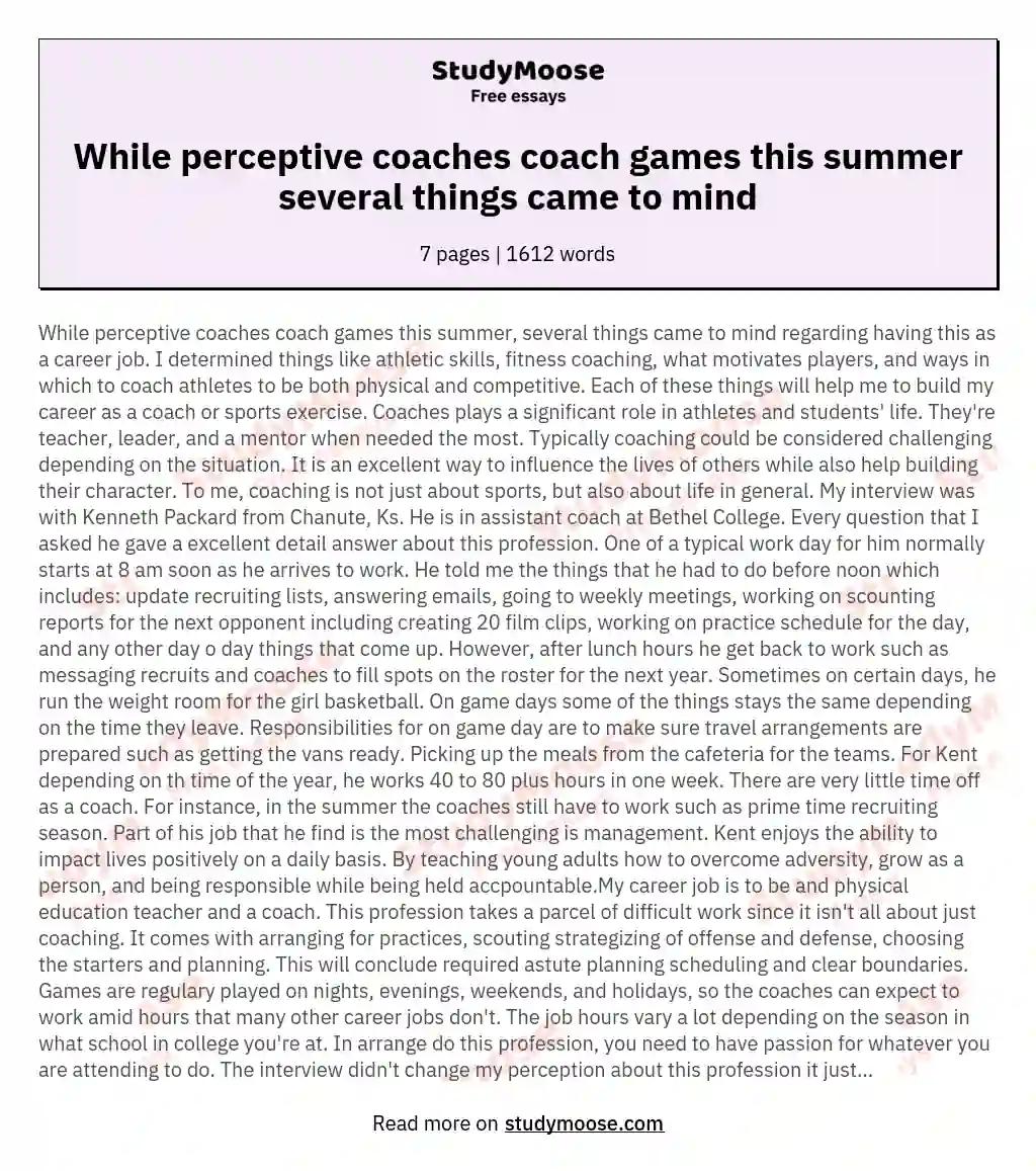 While perceptive coaches coach games this summer several things came to mind essay