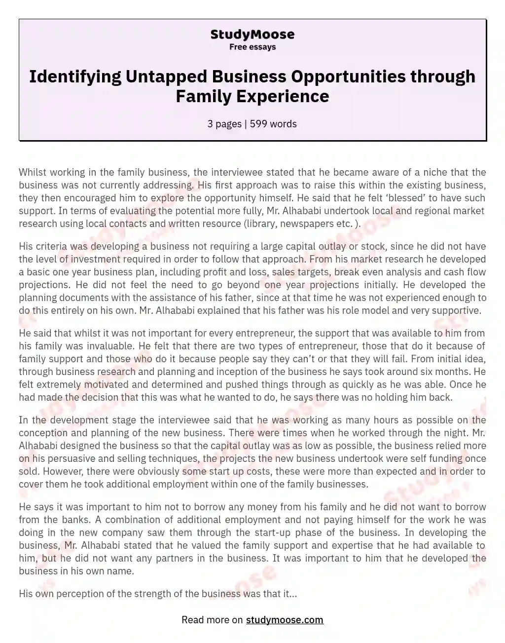 Identifying Untapped Business Opportunities through Family Experience essay