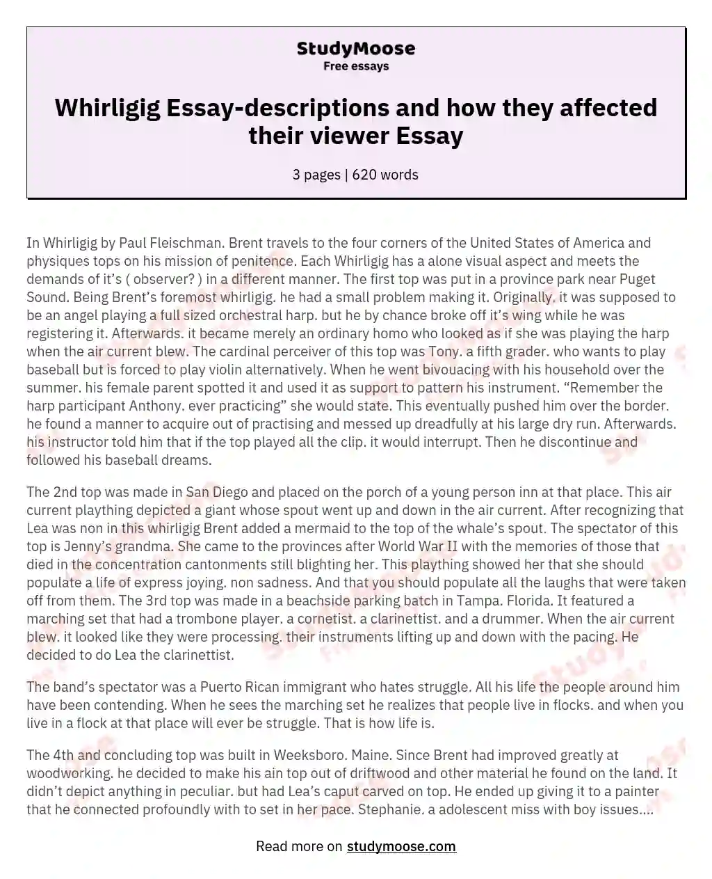 Whirligig Essay-descriptions and how they affected their viewer Essay essay