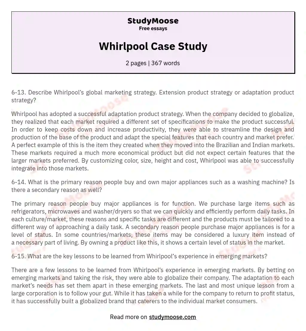 Whirlpool Case Study
