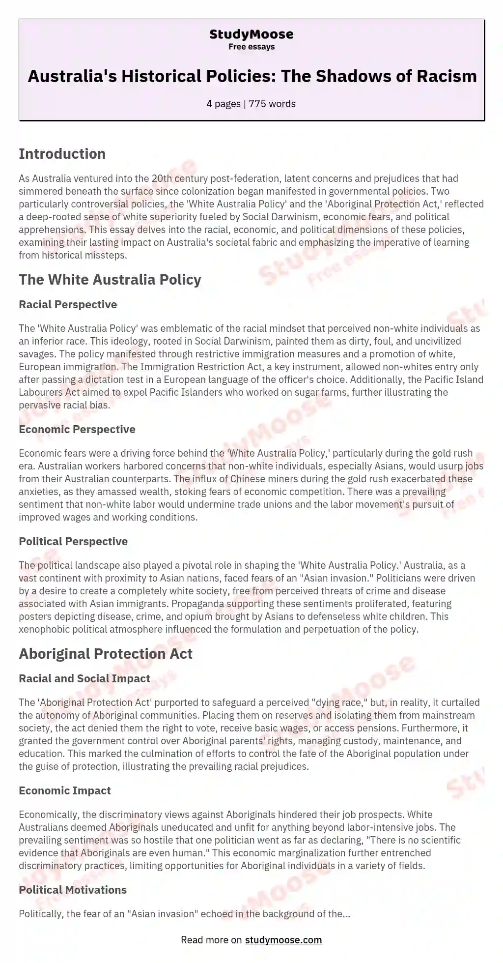 Australia's Historical Policies: The Shadows of Racism essay