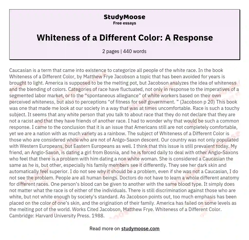 Whiteness of a Different Color: A Response essay