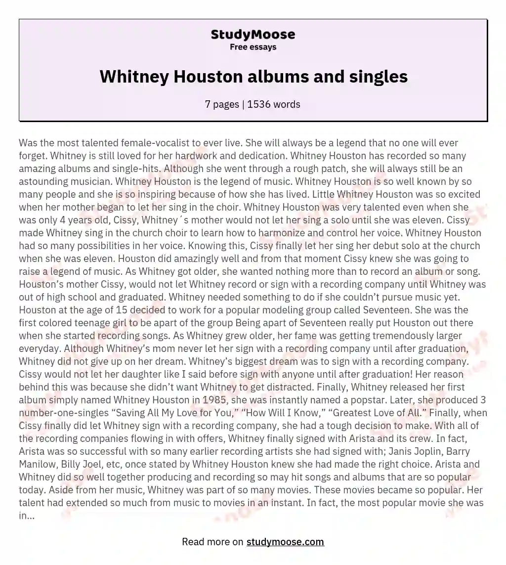 Whitney Houston albums and singles essay