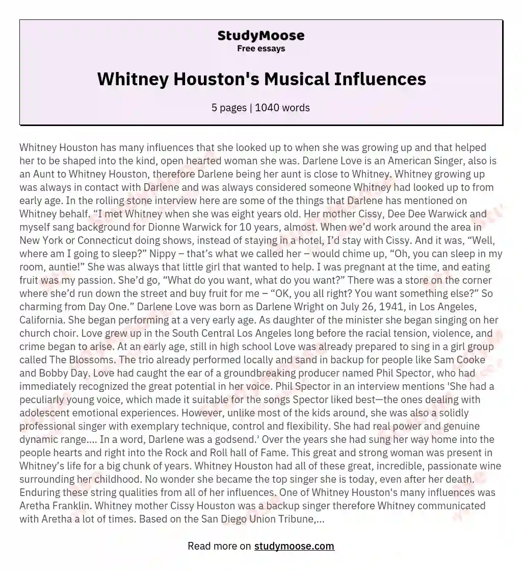 Whitney Houston's Musical Influences essay