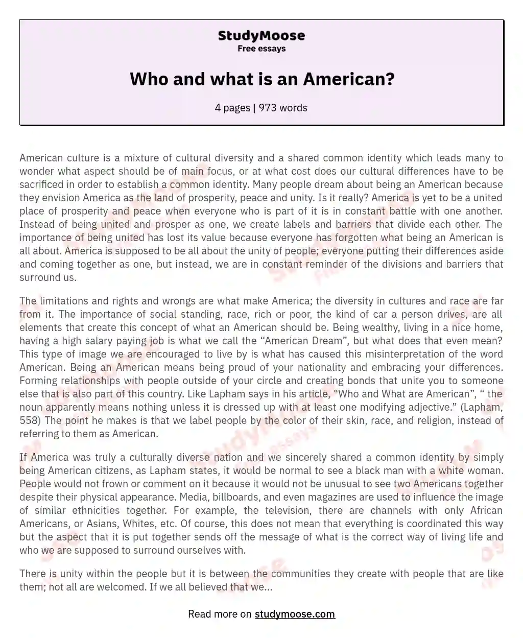 Who and what is an American? essay
