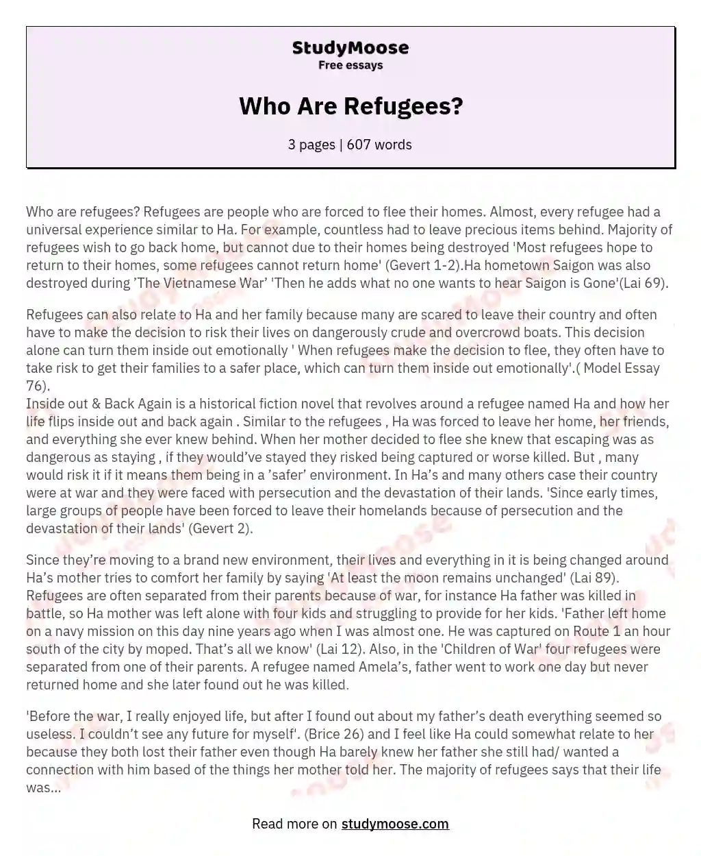 Who Are Refugees? essay