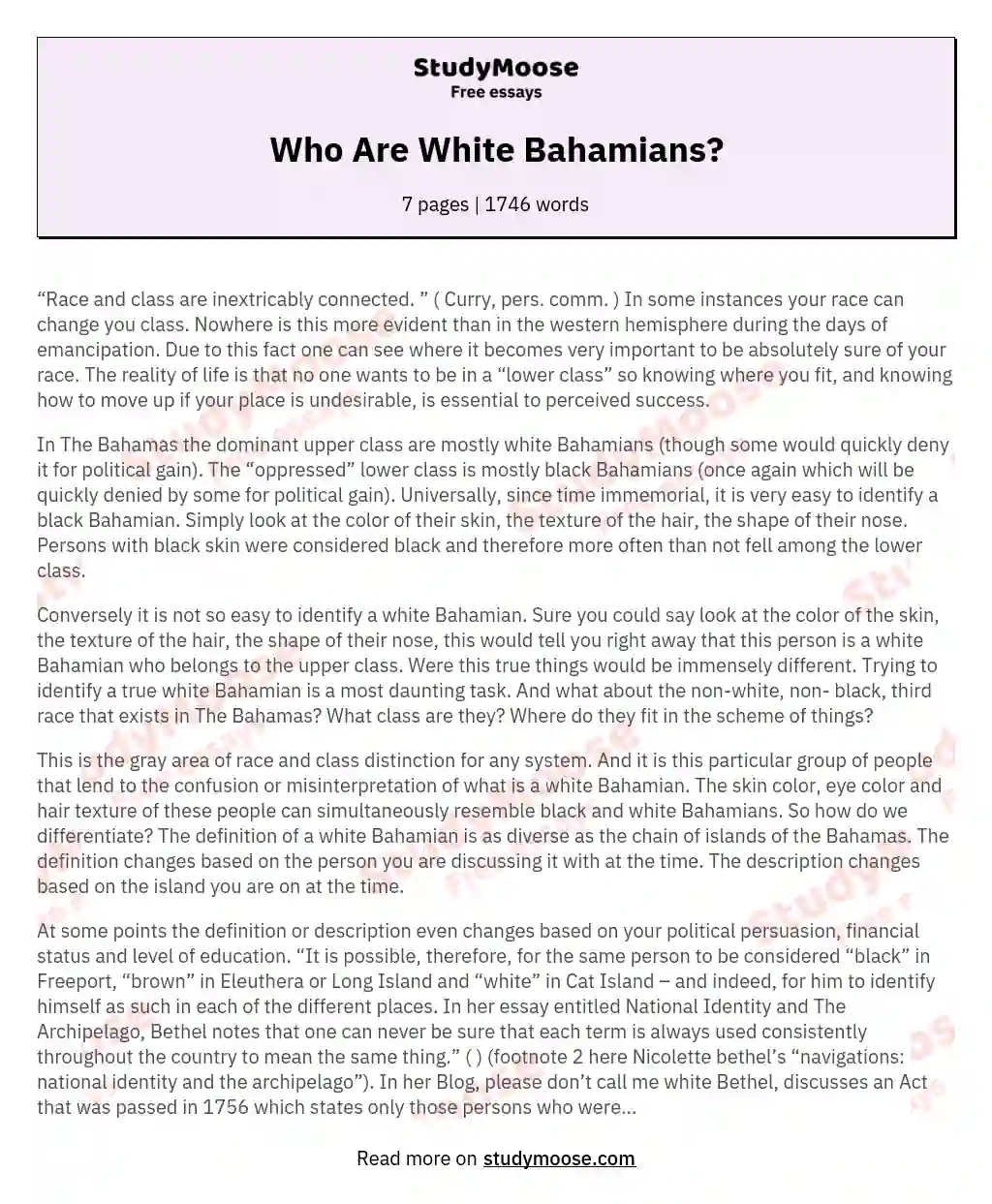 Who Are White Bahamians? essay