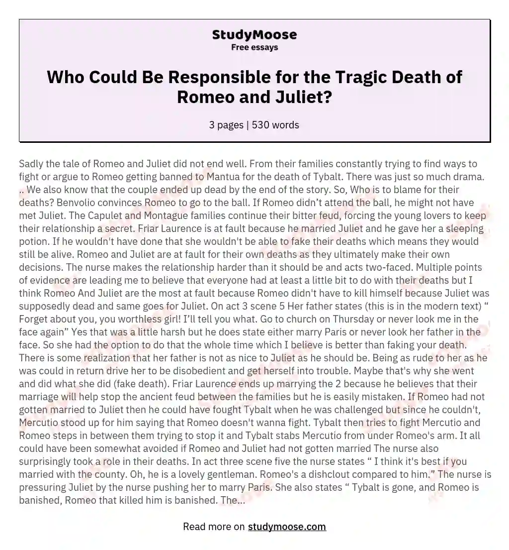 romeo and juliet tragic flaw essay