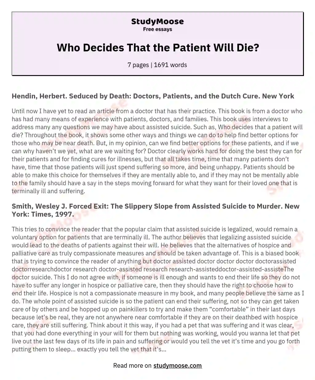Who Decides That the Patient Will Die? essay