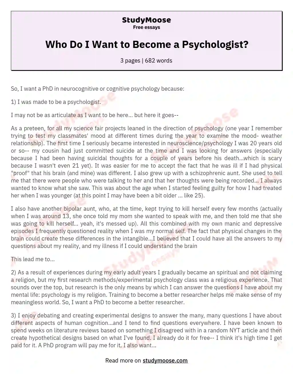 i want to be a psychologist essay