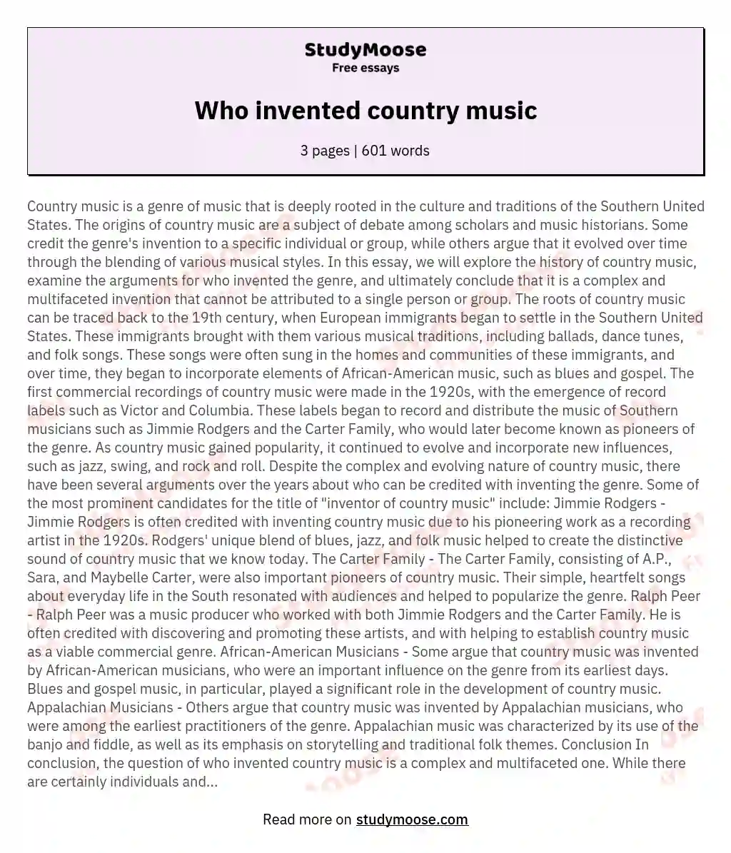 Who invented country music essay