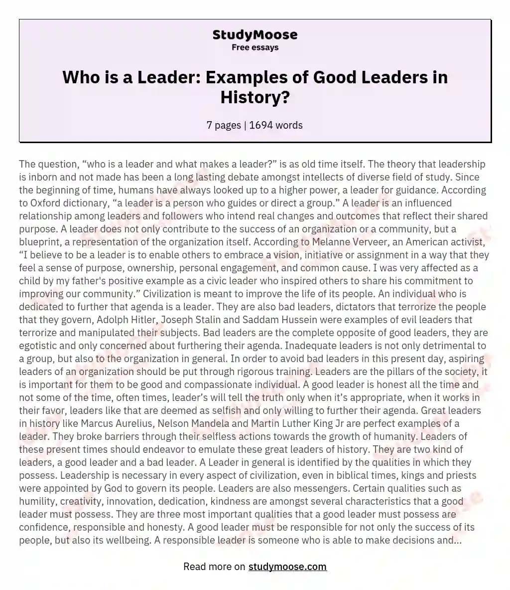 Who is a Leader: Examples of Good Leaders in History?