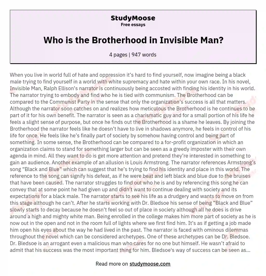 Who is the Brotherhood in Invisible Man? essay