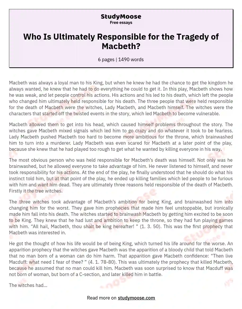 Who Is Ultimately Responsible for the Tragedy of Macbeth? essay
