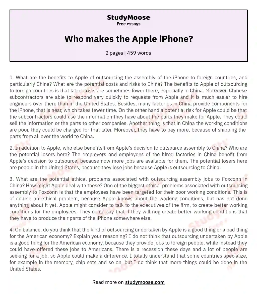 Who makes the Apple iPhone? essay