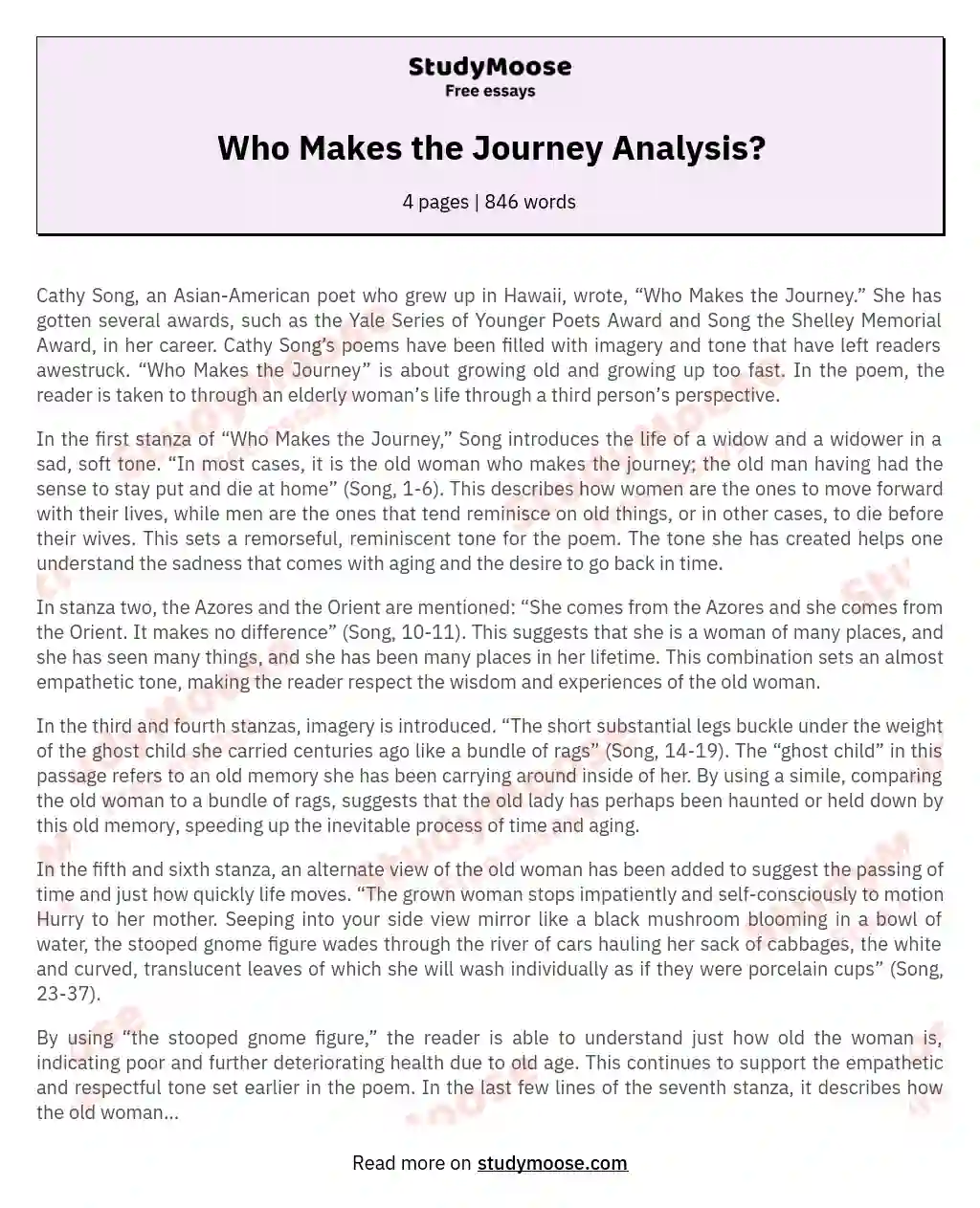 Who Makes the Journey Analysis? essay