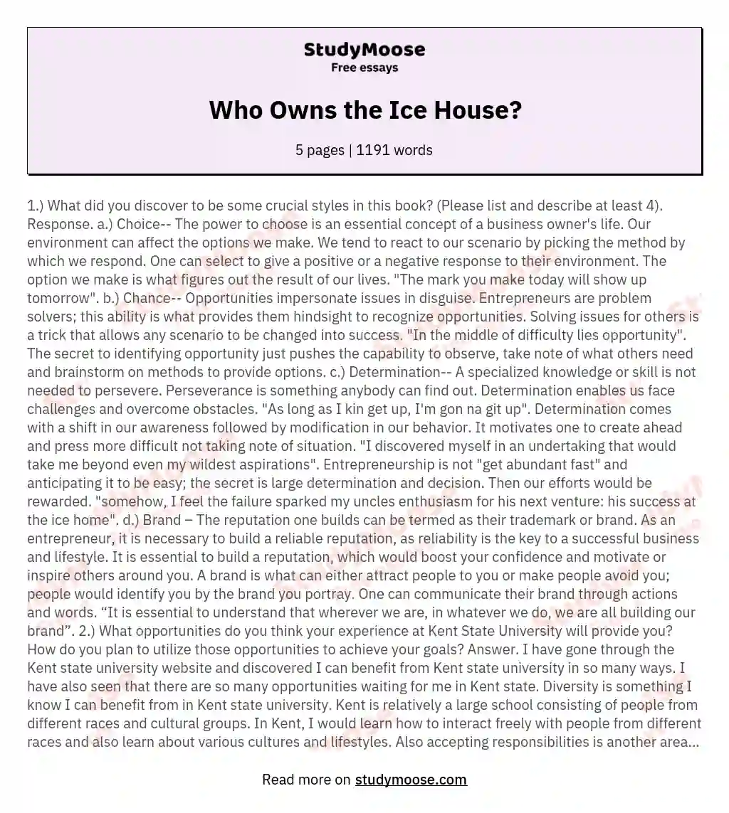 Who Owns the Ice House? essay