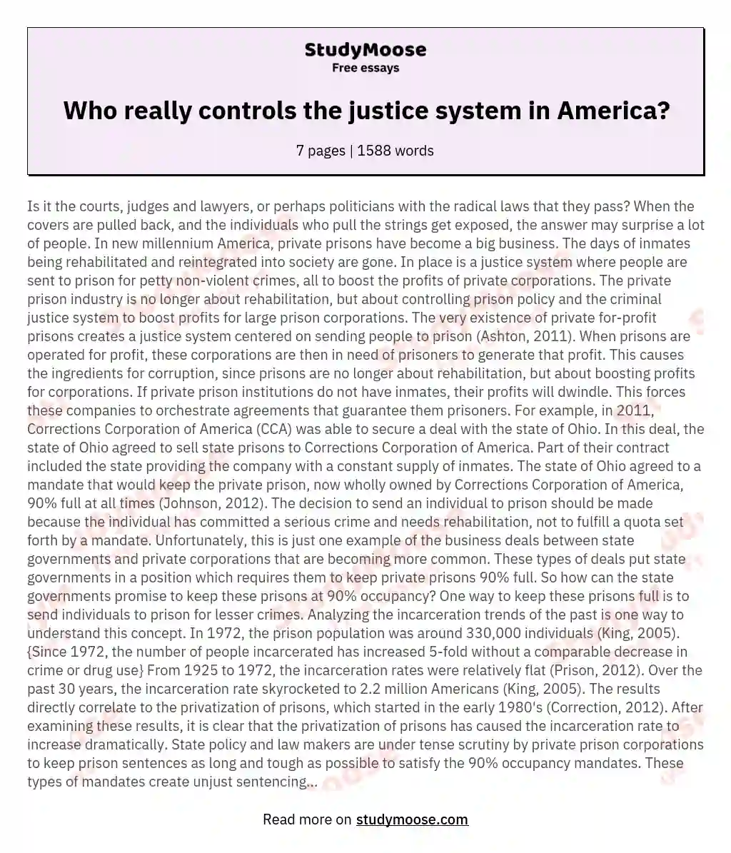 Who really controls the justice system in America? essay