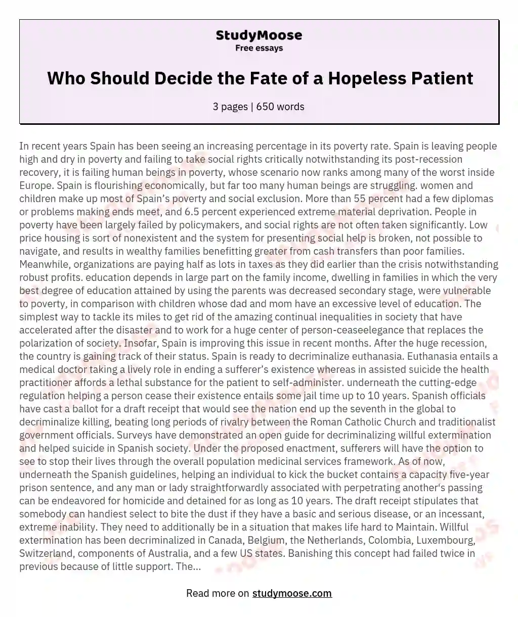 Who Should Decide the Fate of a Hopeless Patient essay