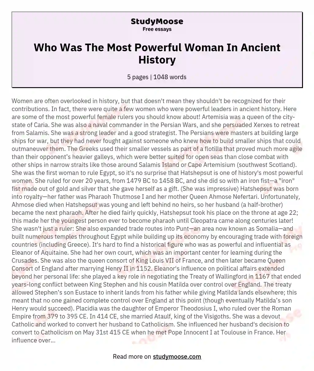 Who Was The Most Powerful Woman In Ancient History essay