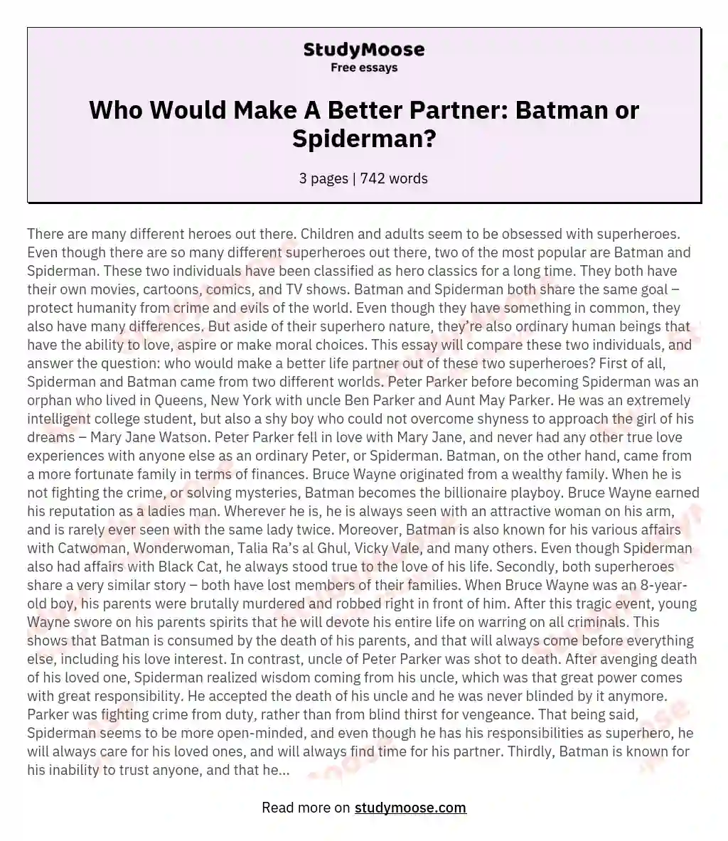 Who Would Make A Better Partner: Batman or Spiderman?