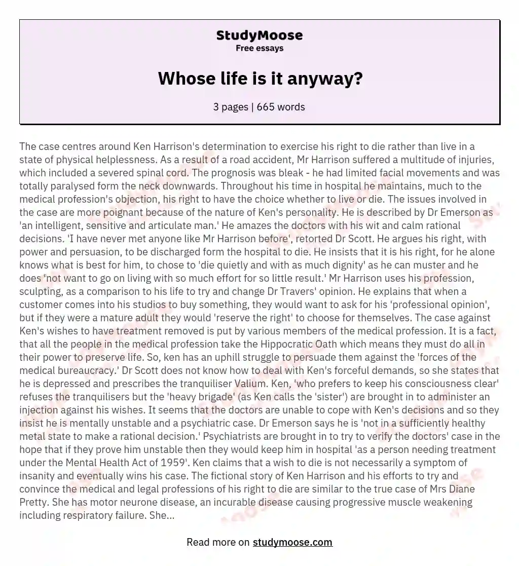 Whose life is it anyway? essay