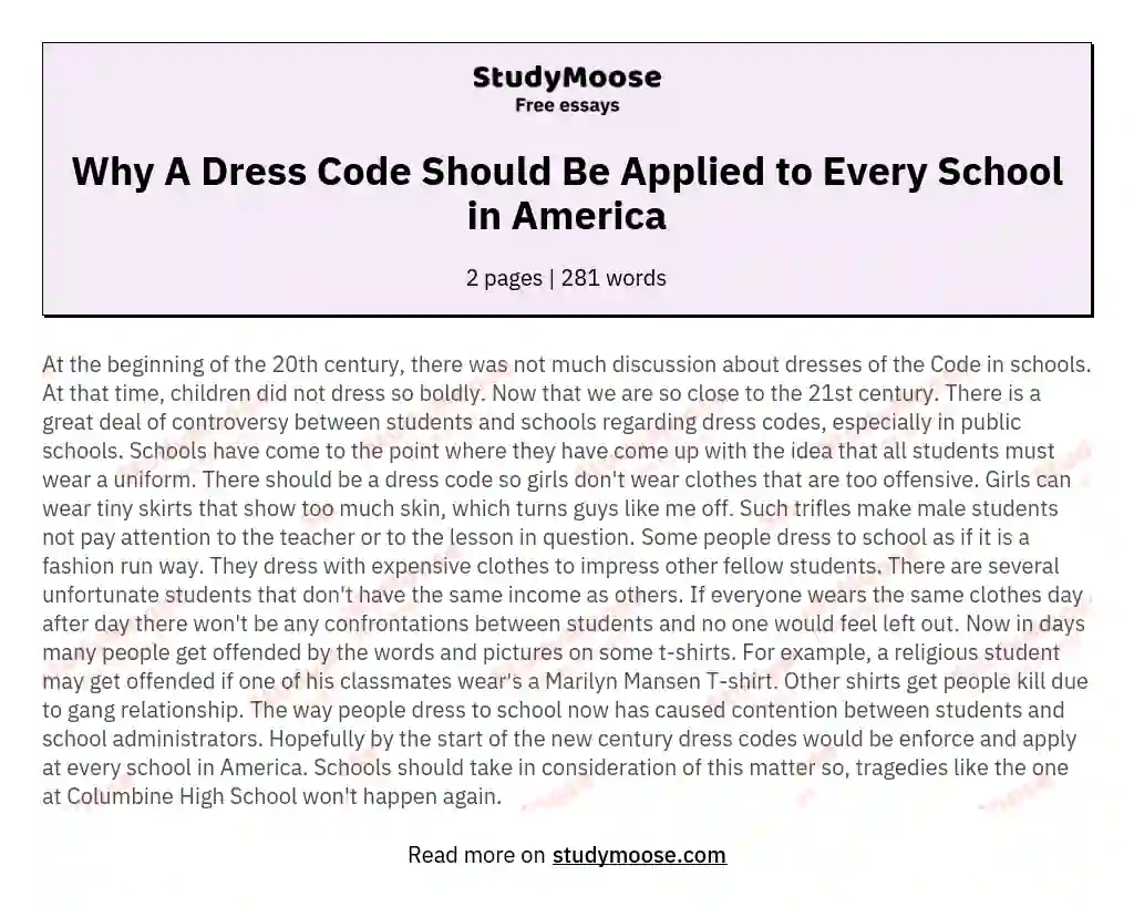 Why A Dress Code Should Be Applied to Every School in America essay