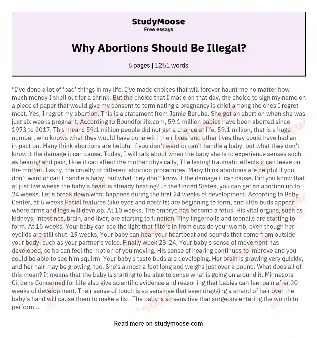 Why Abortions Should Be Illegal? essay