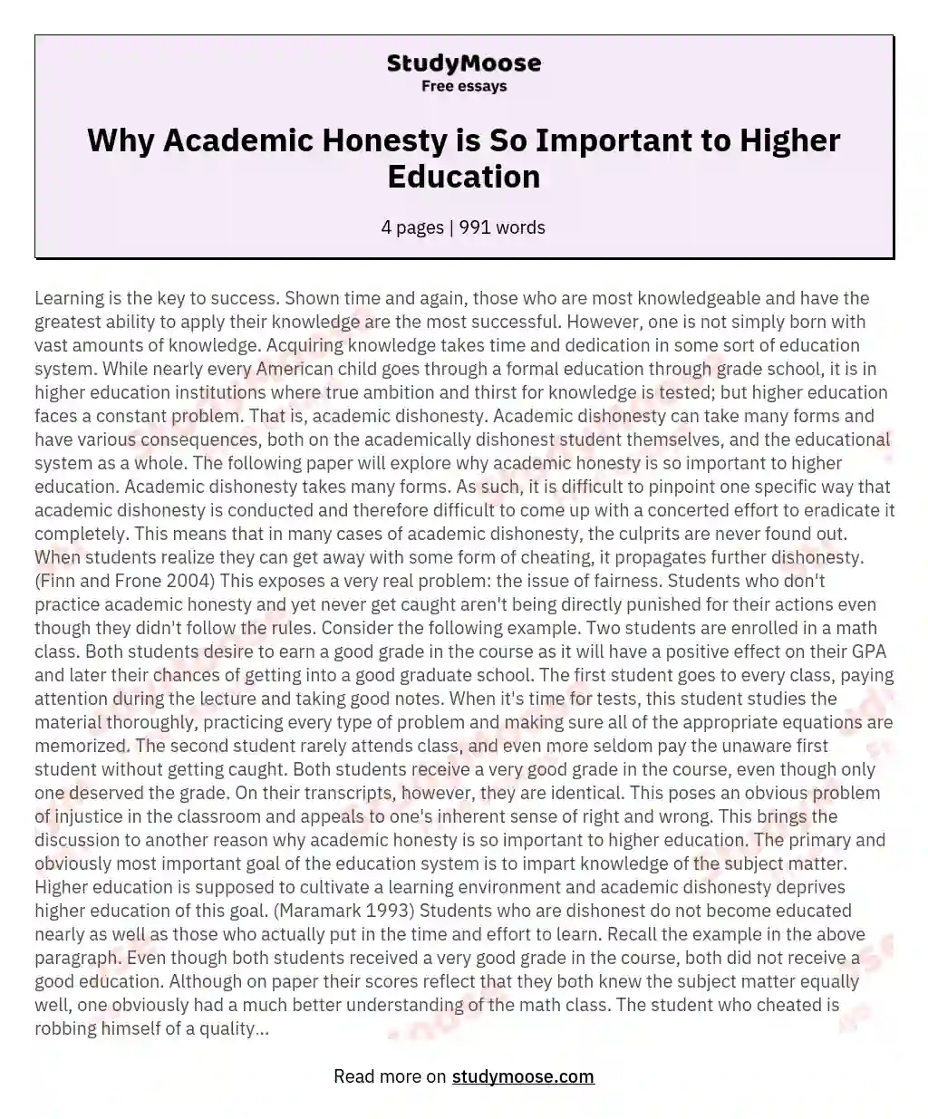Why Academic Honesty is So Important to Higher Education essay