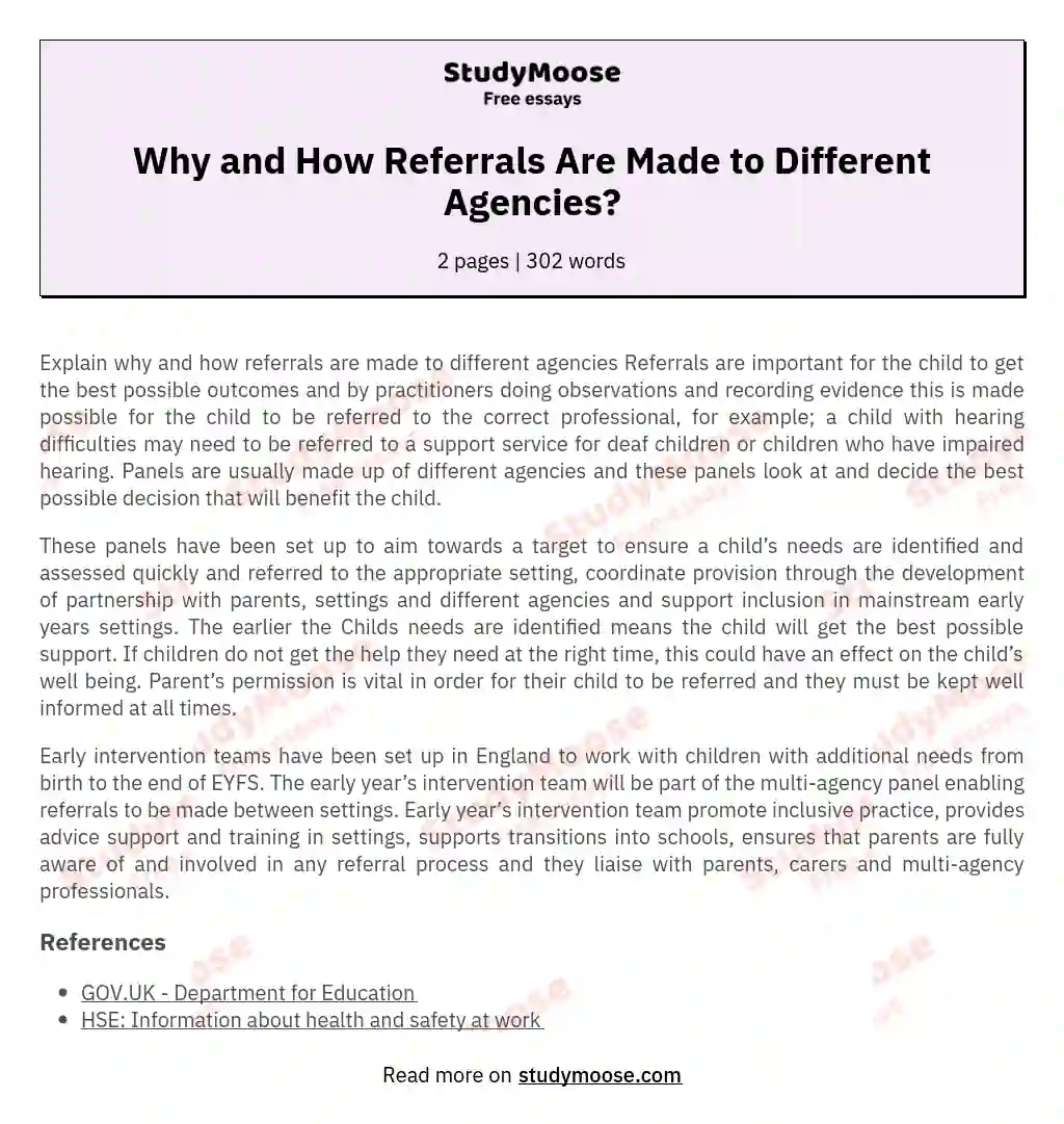Why and How Referrals Are Made to Different Agencies? essay
