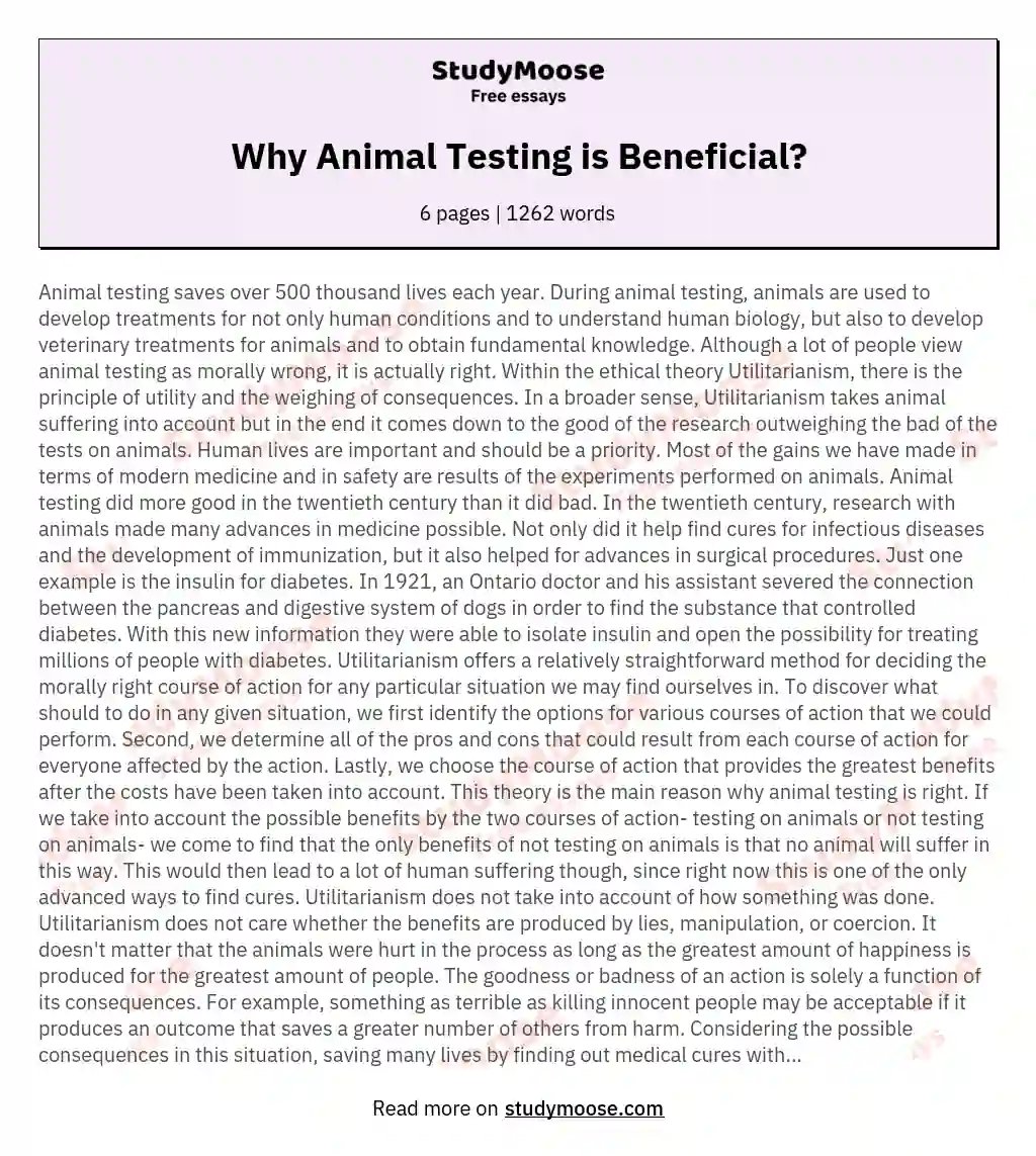 Why Animal Testing is Beneficial? essay