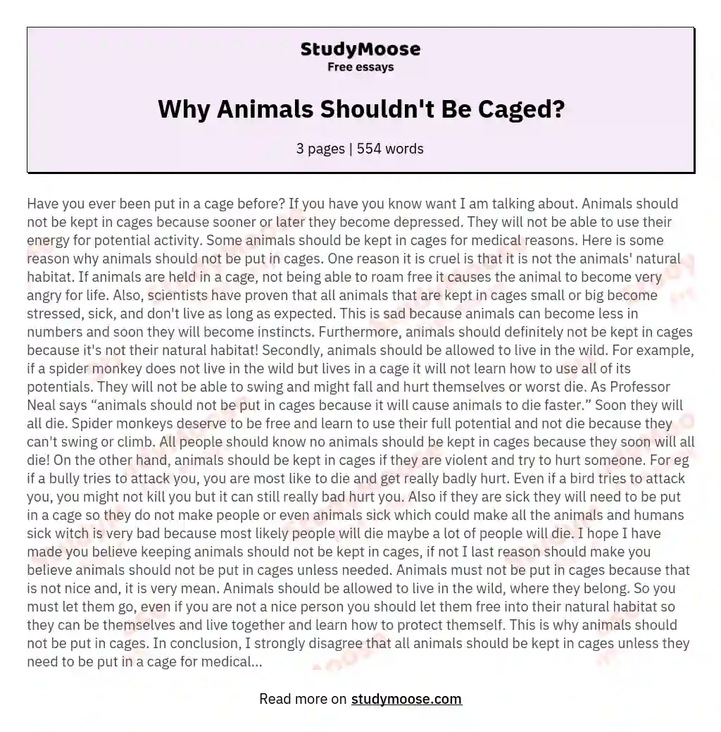 Why Animals Shouldn't Be Caged? Free Essay Example