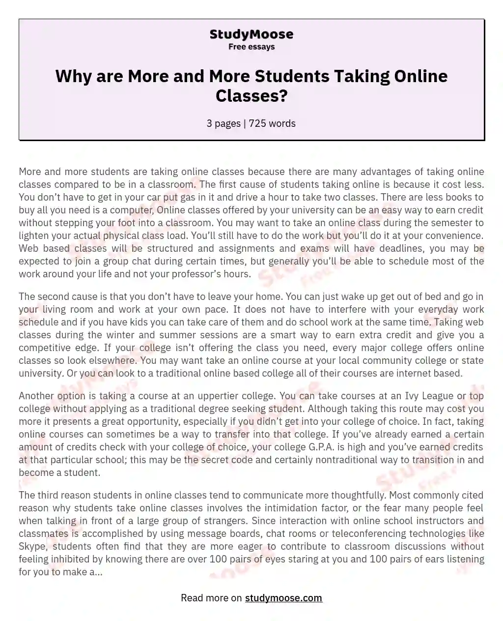 Why are More and More Students Taking Online Classes? essay