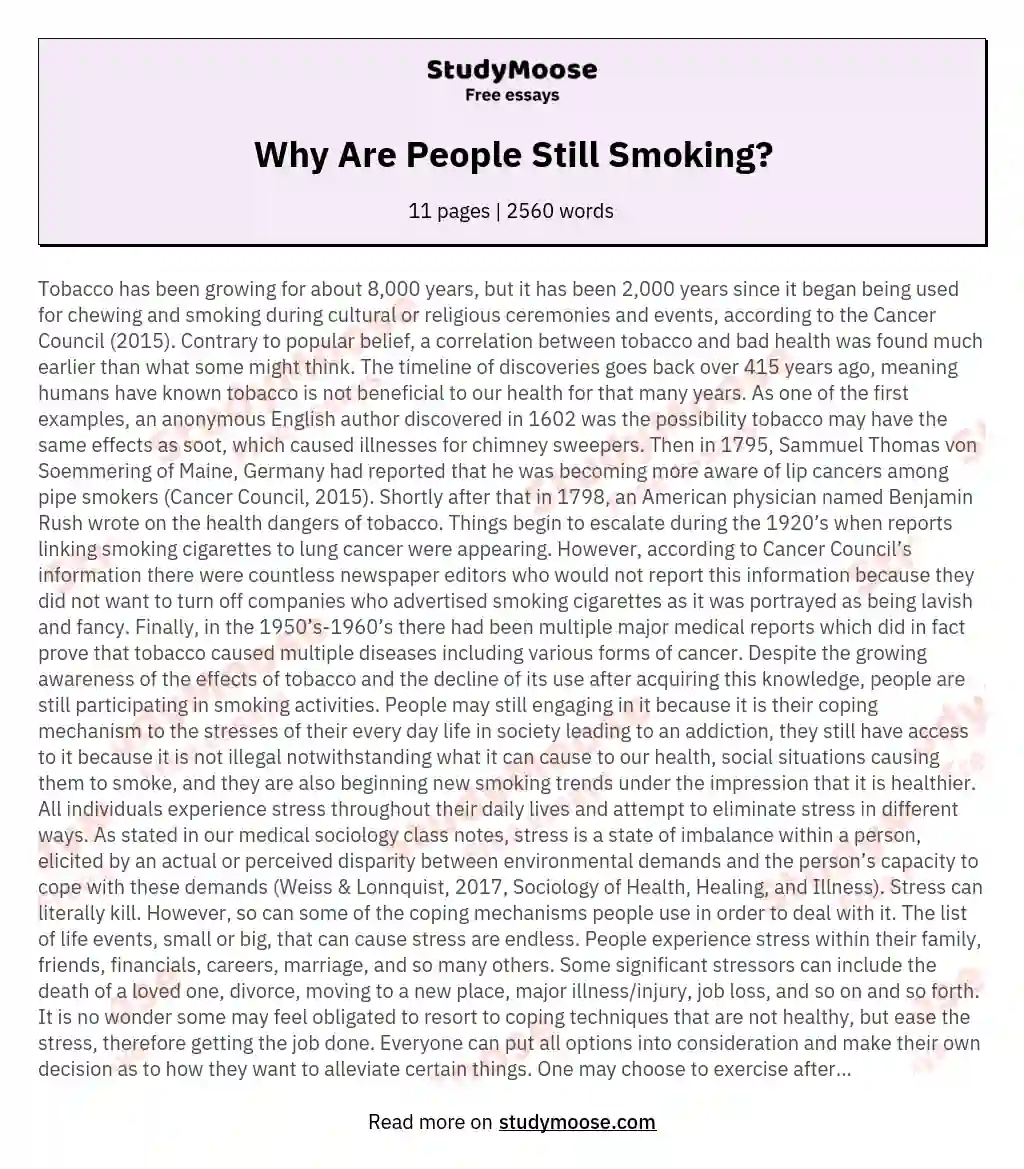 Why Are People Still Smoking? essay